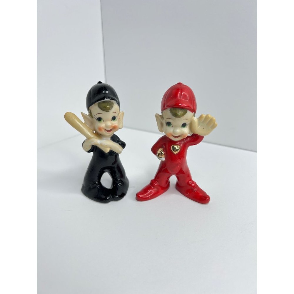 Vintage Pixie Elf Ceramic Baseball Catcher Batter 1950s